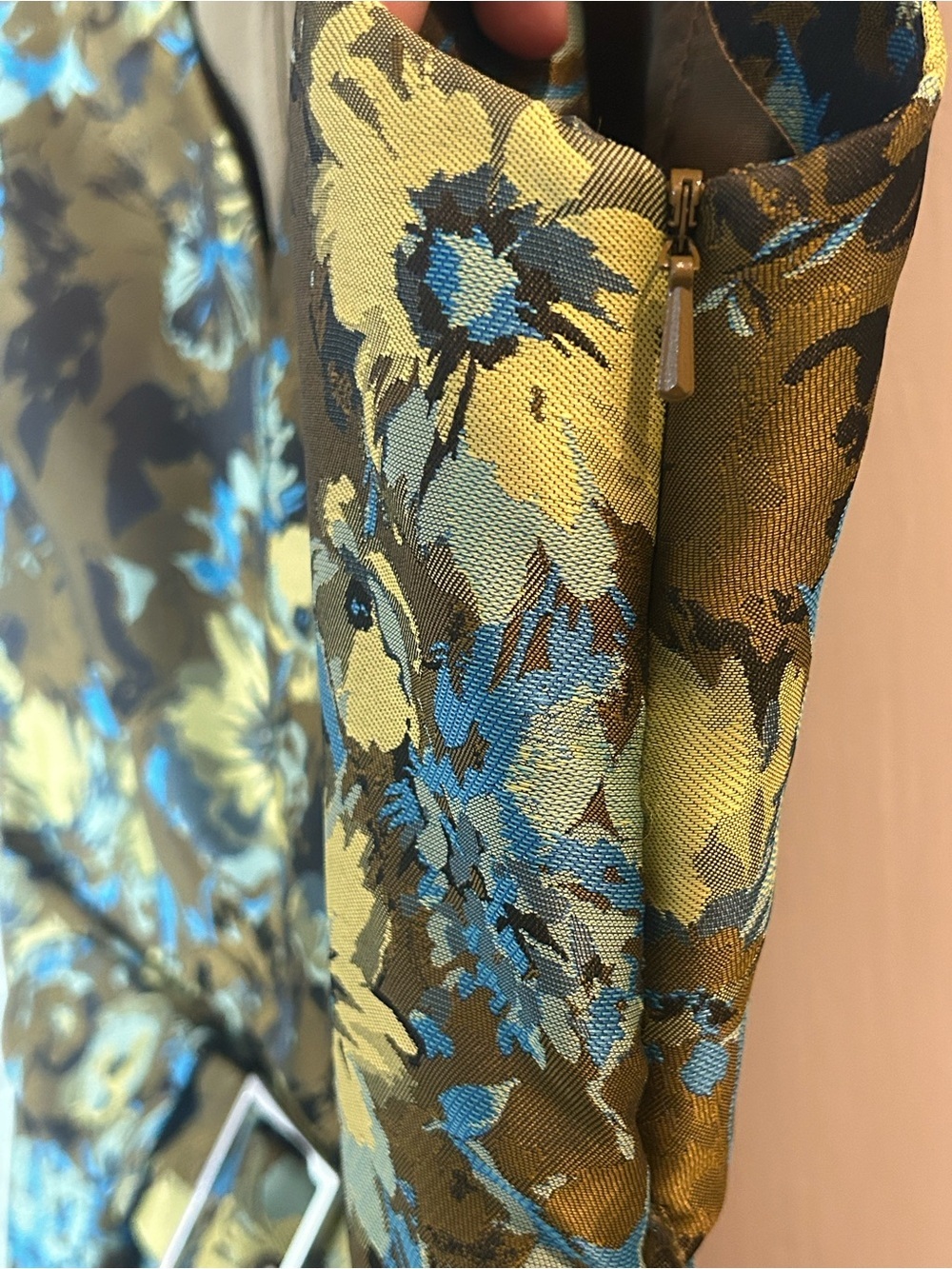 Karen Millen Olive Green Floral Print Sleeveless Belted Dress Size 10 Retro - Picture 5 of 8